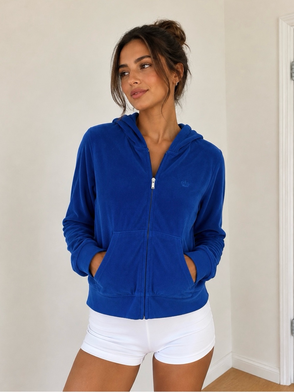 Juicy Couture Royal Blue Terry Cloth Zip Up Hoodie Jacket, Size XL